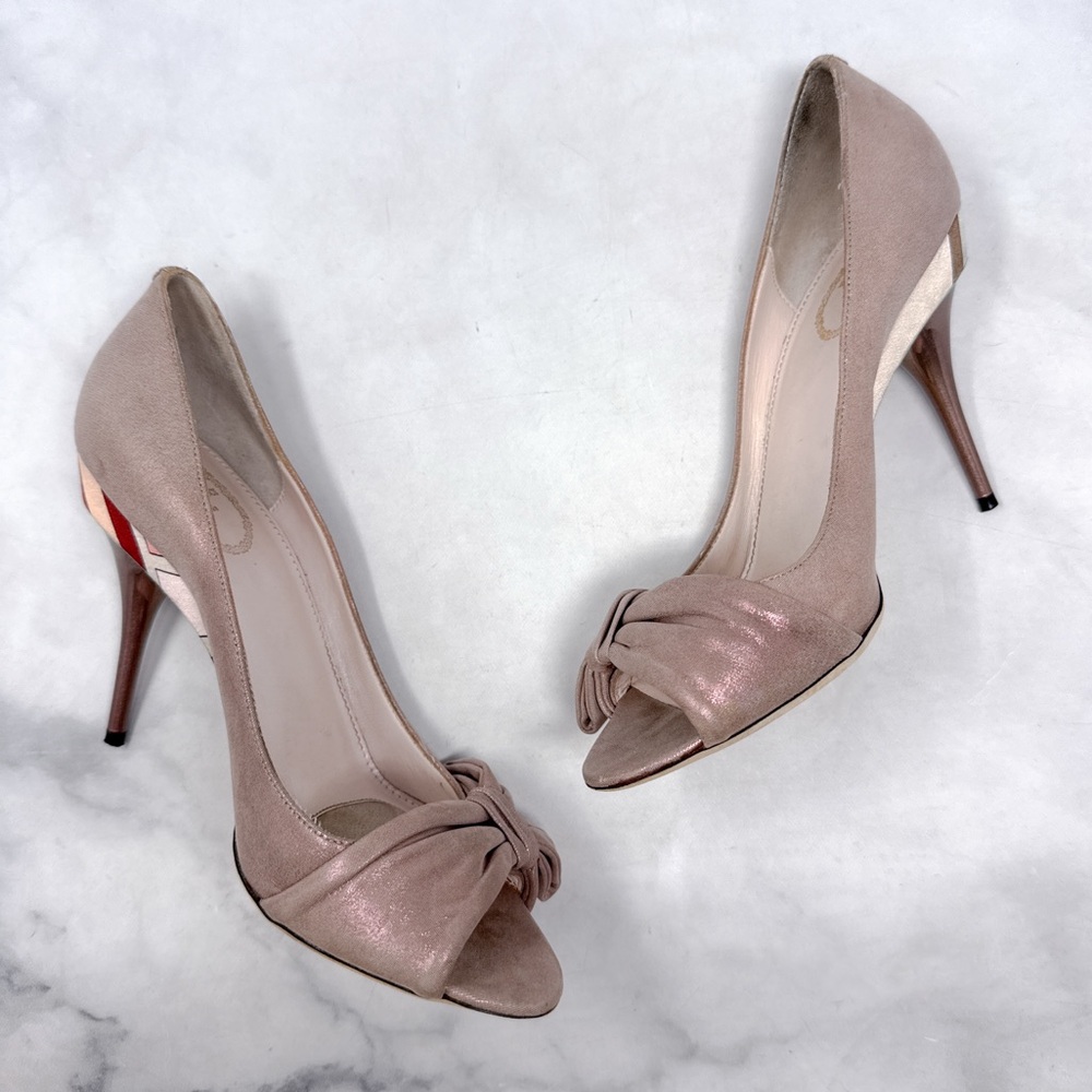 Emilio Pucci Vintage Y2K Metallic Pearlescent Bow Glitter Stiletto Heel Pumps 38 - Picture 8 of 16